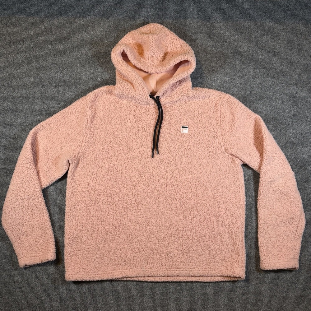 FILA Womens XL Pink Sherpa Hoodie Logo Fleece Athleisure